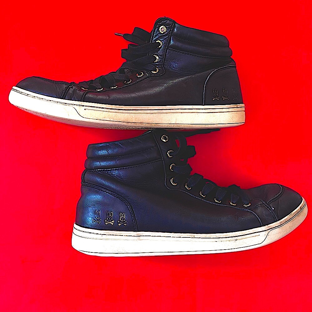 Psycho Bunny Men's Lost Boy Black Leather High Top Sneakers